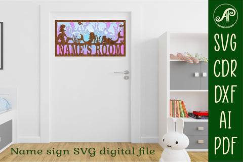 Mermaid scene name sign SVG 3 layer laser cut template SVG APInspireddesigns 