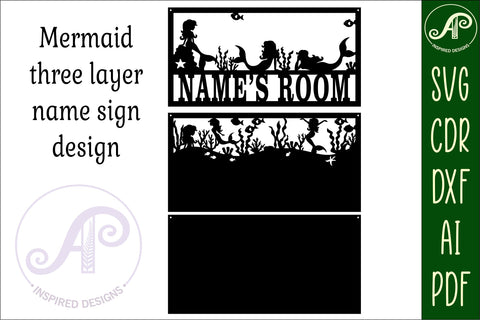 Mermaid scene name sign SVG 3 layer laser cut template SVG APInspireddesigns 