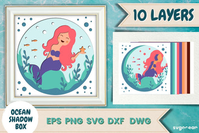 Mermaid Shadow Box | 3D Layered SVG | Lightbox SVG SvgOcean 