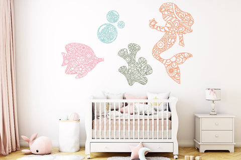 Mermaid SVG Bundle - 12 Mermaid and Ocean Mandala Designs SVG Old Market 