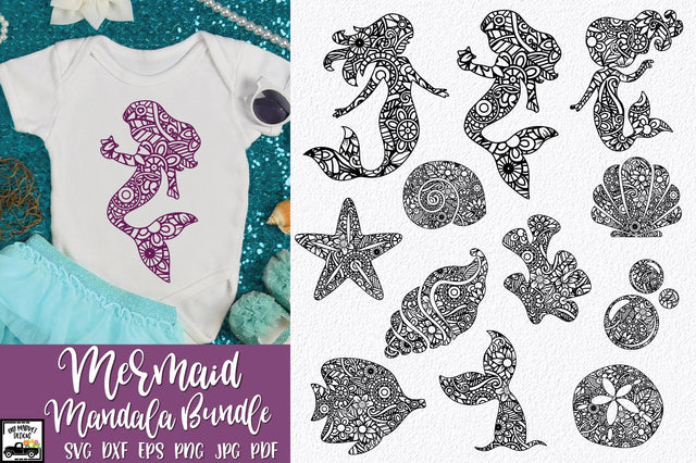 Mermaid SVG Bundle - 12 Mermaid and Ocean Mandala Designs SVG Old Market 