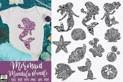 Mermaid SVG Bundle - 12 Mermaid and Ocean Mandala Designs SVG Old Market 