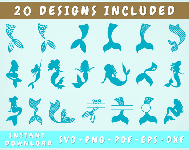 Mermaid SVG Bundle - 20 Designs, Mermaid Tail SVG SVG HappyDesignStudio 