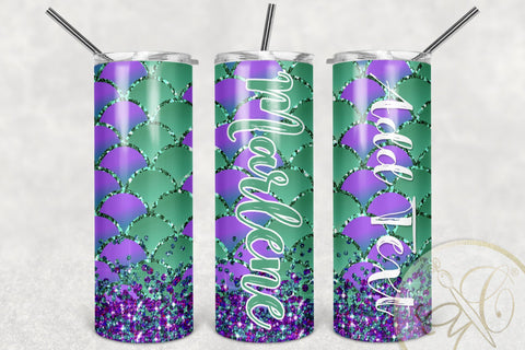 Mermaid Tail 20oz Skinny Tumbler Sublimation /Aqua, Purple, Glitter Sublimation Marlene Campos 