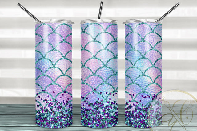 Mermaid Tail 20oz Skinny Tumbler Sublimation /Aqua, Purple Glitter Sublimation Marlene Campos 