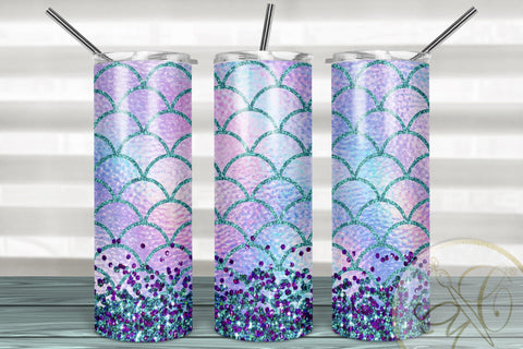 Mermaid Tail 20oz Skinny Tumbler Sublimation /Aqua, Purple Glitter Sublimation Marlene Campos 