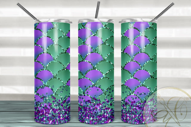 Mermaid Tail 20oz Skinny Tumbler Sublimation /Aqua, Purple, Glitter Sublimation Marlene Campos 