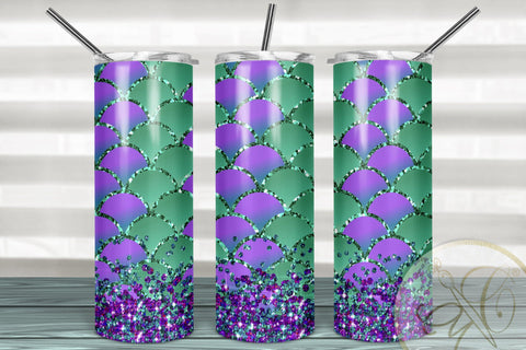 Mermaid Tail 20oz Skinny Tumbler Sublimation /Aqua, Purple, Glitter Sublimation Marlene Campos 