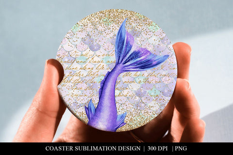 Mermaid Tail & Mermaid Scales Glitter Car Coaster PNG Sublimation BijouBay 