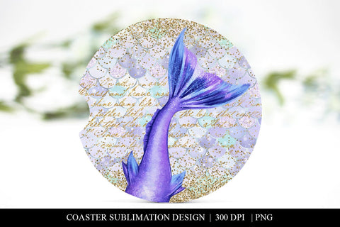 Mermaid Tail & Mermaid Scales Glitter Car Coaster PNG Sublimation BijouBay 