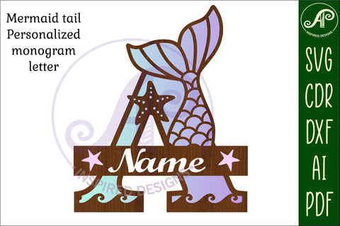 Mermaid tail monogram Letter A SVG cut file SVG APInspireddesigns 