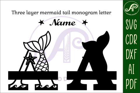 Mermaid tail monogram Letter A SVG cut file SVG APInspireddesigns 