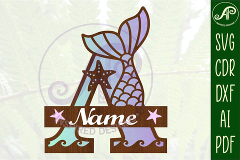Mermaid tail monogram Letter A SVG cut file SVG APInspireddesigns 