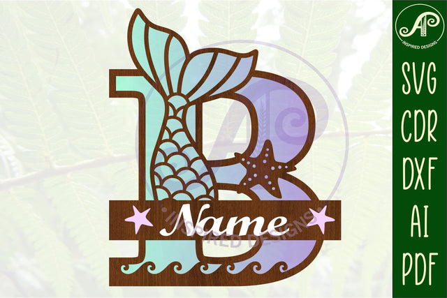 Mermaid tail monogram letter B SVG cut file SVG APInspireddesigns 