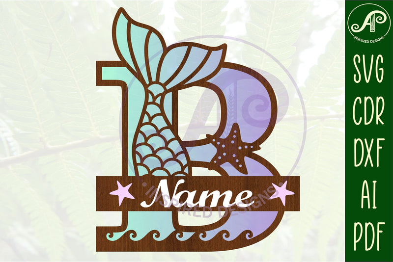 Mermaid tail monogram letter B SVG cut file SVG APInspireddesigns 