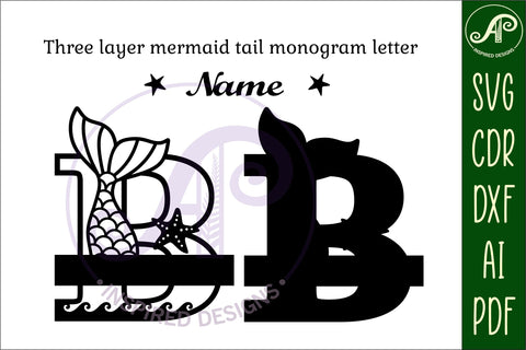 Mermaid tail monogram letter B SVG cut file SVG APInspireddesigns 