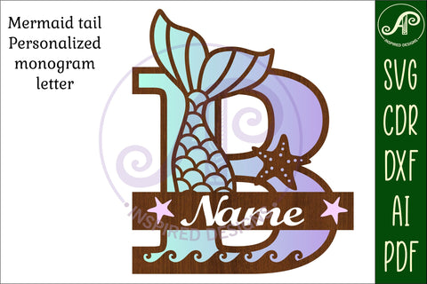 Mermaid tail monogram letter B SVG cut file SVG APInspireddesigns 