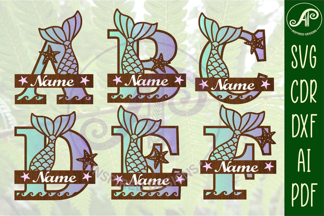 Mermaid tail monogram letter bundle Name signs SVG 3 layer design SVG APInspireddesigns 