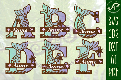 Mermaid tail monogram letter bundle Name signs SVG 3 layer design SVG APInspireddesigns 