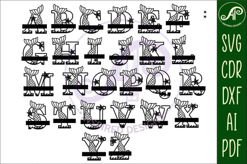 Mermaid tail monogram letter bundle Name signs SVG 3 layer design SVG APInspireddesigns 