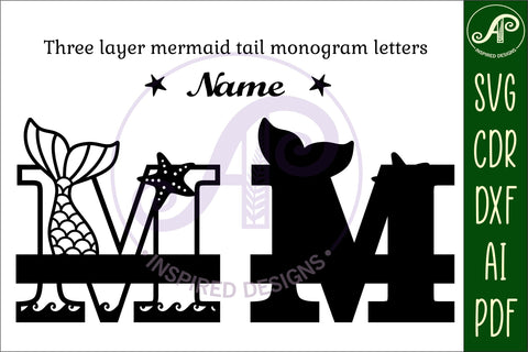 Mermaid tail monogram letter bundle Name signs SVG 3 layer design SVG APInspireddesigns 