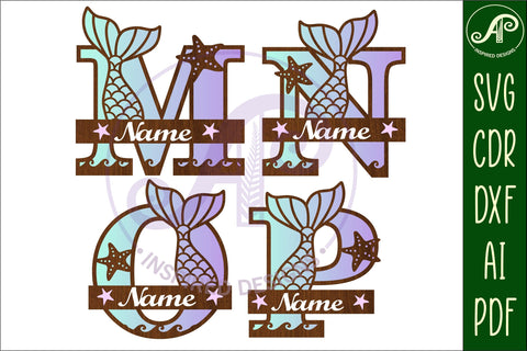Mermaid tail monogram letter bundle Name signs SVG 3 layer design SVG APInspireddesigns 