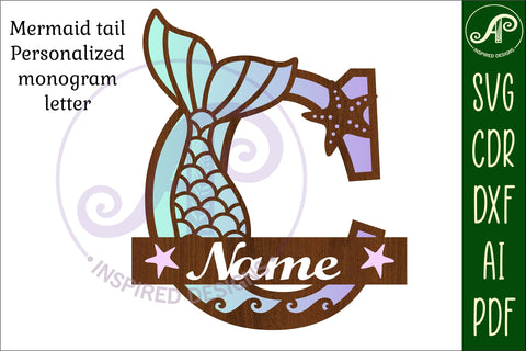 Mermaid tail monogram letter C SVG cut file SVG APInspireddesigns 