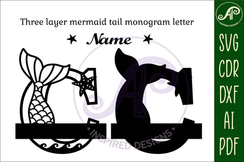 Mermaid tail monogram letter C SVG cut file SVG APInspireddesigns 