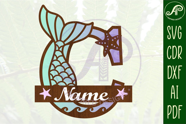Mermaid tail monogram letter C SVG cut file SVG APInspireddesigns 