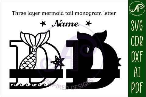 Mermaid tail monogram letter D SVG cut file SVG APInspireddesigns 