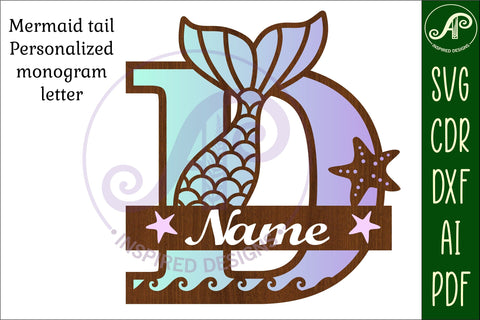 Mermaid tail monogram letter D SVG cut file SVG APInspireddesigns 