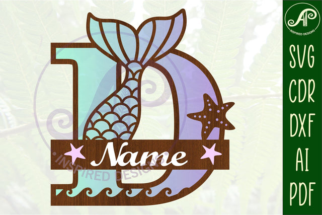 Mermaid tail monogram letter D SVG cut file SVG APInspireddesigns 