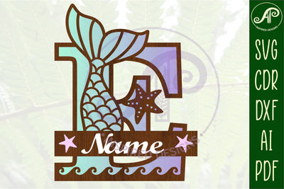Mermaid tail monogram letter E SVG cut file SVG APInspireddesigns 