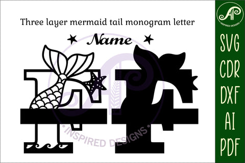 Mermaid tail monogram letter F SVG cut file SVG APInspireddesigns 
