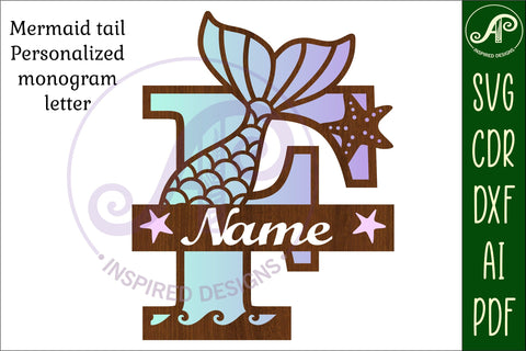 Mermaid tail monogram letter F SVG cut file SVG APInspireddesigns 