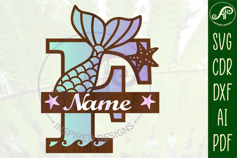 Mermaid tail monogram letter F SVG cut file SVG APInspireddesigns 