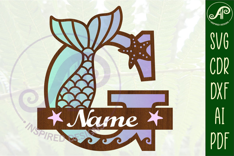 Mermaid tail monogram letter G SVG cut file SVG APInspireddesigns 