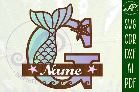 Mermaid tail monogram letter G SVG cut file SVG APInspireddesigns 