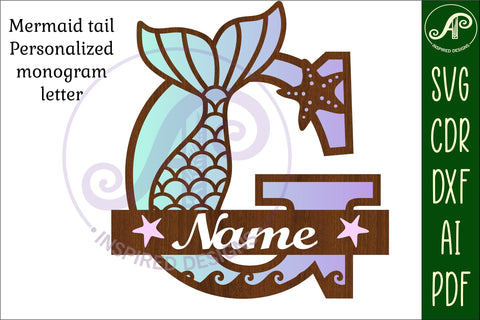Mermaid tail monogram letter G SVG cut file SVG APInspireddesigns 