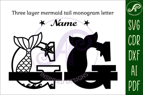 Mermaid tail monogram letter G SVG cut file SVG APInspireddesigns 