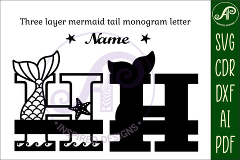 Mermaid tail monogram letter H SVG cut file SVG APInspireddesigns 
