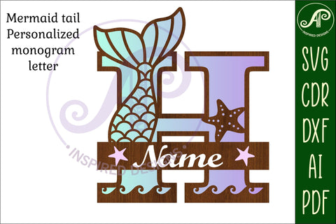 Mermaid tail monogram letter H SVG cut file SVG APInspireddesigns 