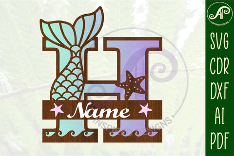 Mermaid tail monogram letter H SVG cut file SVG APInspireddesigns 