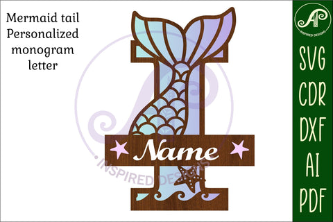 Mermaid tail monogram letter I SVG cut file SVG APInspireddesigns 