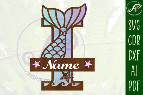 Mermaid tail monogram letter I SVG cut file SVG APInspireddesigns 