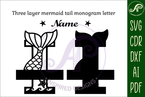 Mermaid tail monogram letter I SVG cut file SVG APInspireddesigns 