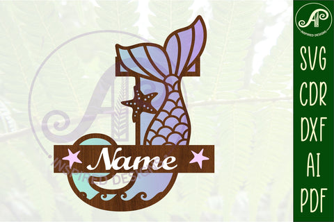 Mermaid tail monogram letter J SVG cut file SVG APInspireddesigns 