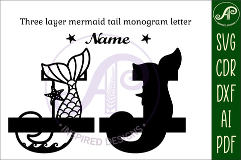 Mermaid tail monogram letter J SVG cut file SVG APInspireddesigns 