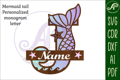 Mermaid tail monogram letter J SVG cut file SVG APInspireddesigns 
