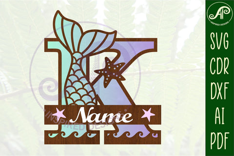 Mermaid tail monogram letter K SVG cut file SVG APInspireddesigns 